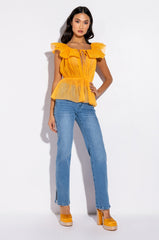 ELECTRA RUFFLE COLLAR SLEEVELESS PEPLUM BLOUSE