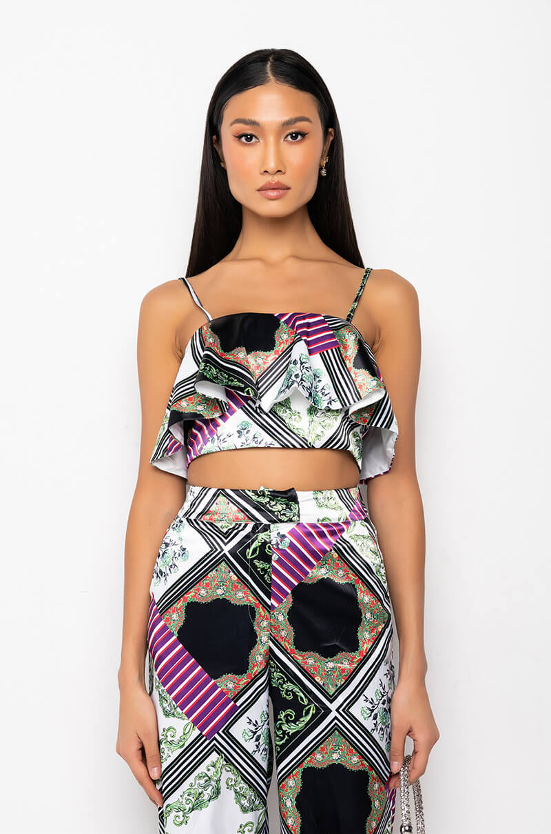VOULEZ VOUS SATIN RUFFLE CROP TOP