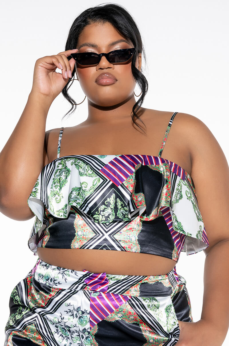 VOULEZ VOUS SATIN RUFFLE CROP TOP