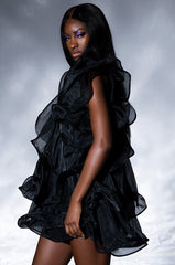 WALKING ON THE MOON TIERED RUFFLE SHIFT MINI DRESS