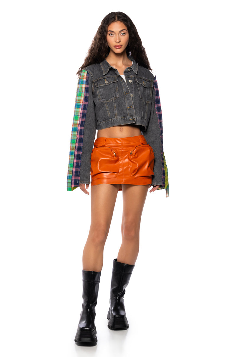 WANT ME FAUX LEATHER CARGO MINI SKIRT