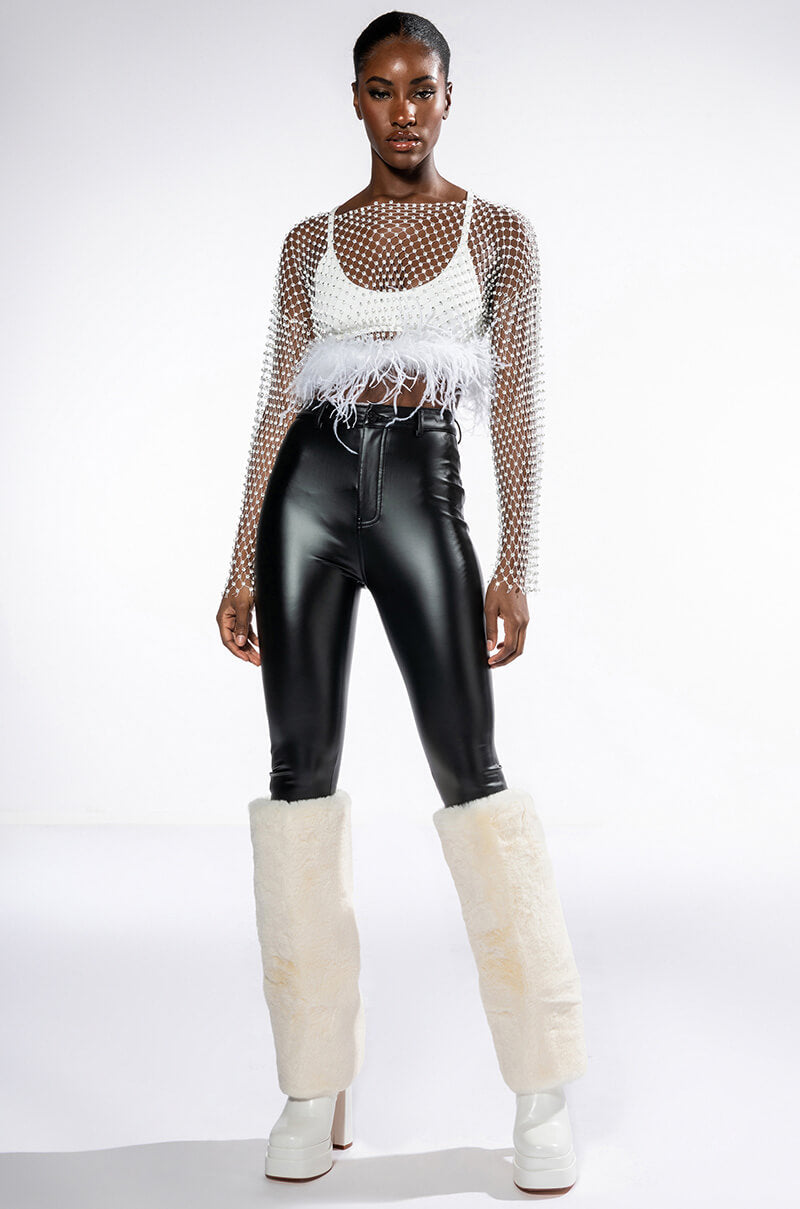 WANT MORE RHINESTONE TOP WITH FEATHER DETAILS