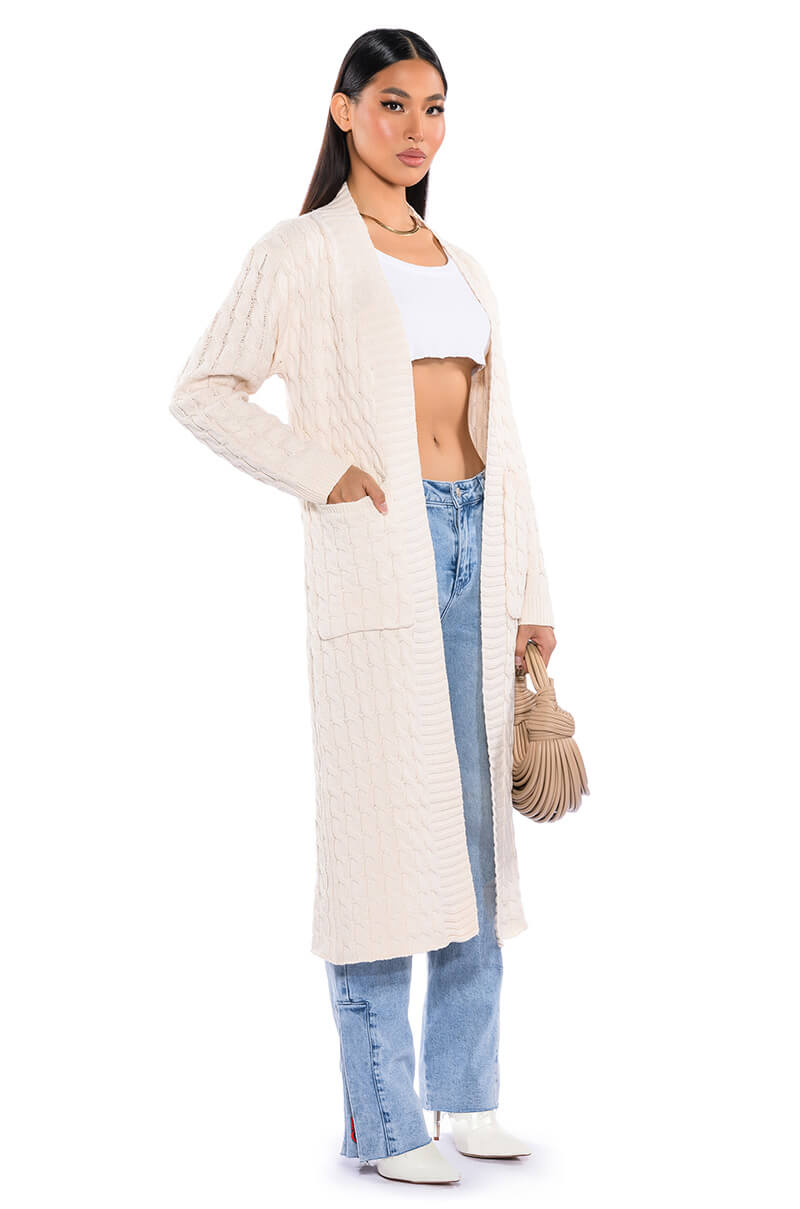 WARM N FUZZY BRAID PATTERN KNIT CARDIGAN