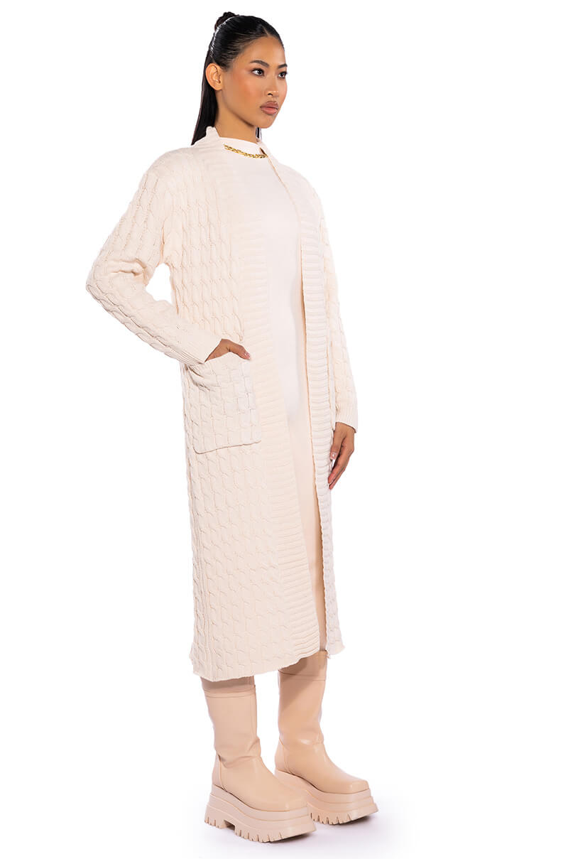 WARM N FUZZY BRAID PATTERN KNIT CARDIGAN