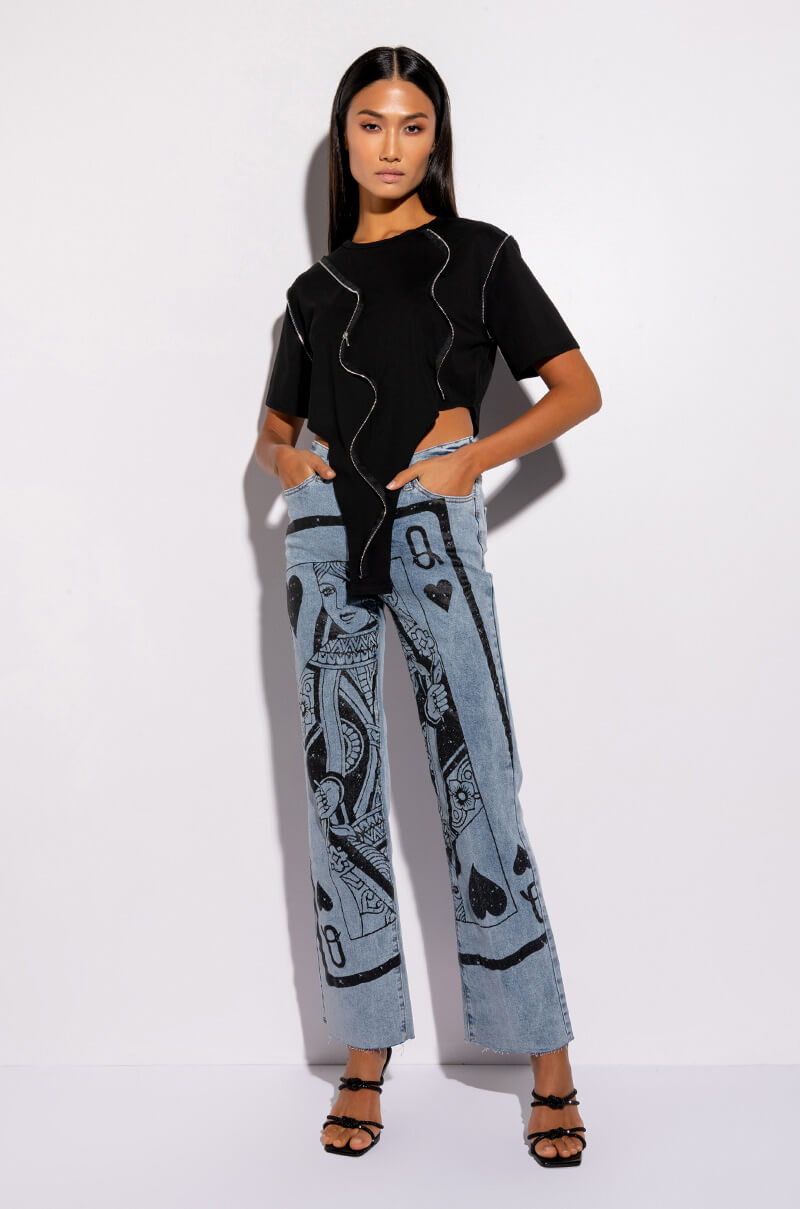 WAVY BABY ZIPPER DETAIL CREW NECK TSHIRT