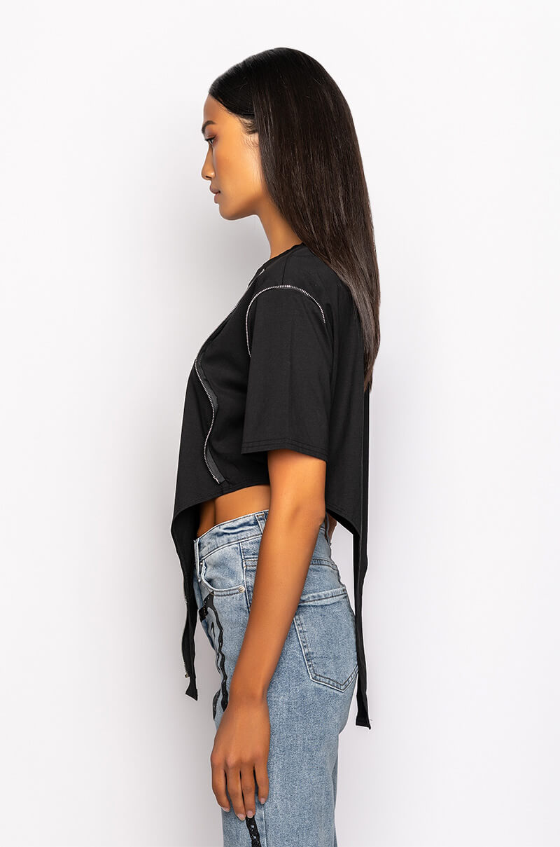 WAVY BABY ZIPPER DETAIL CREW NECK TSHIRT