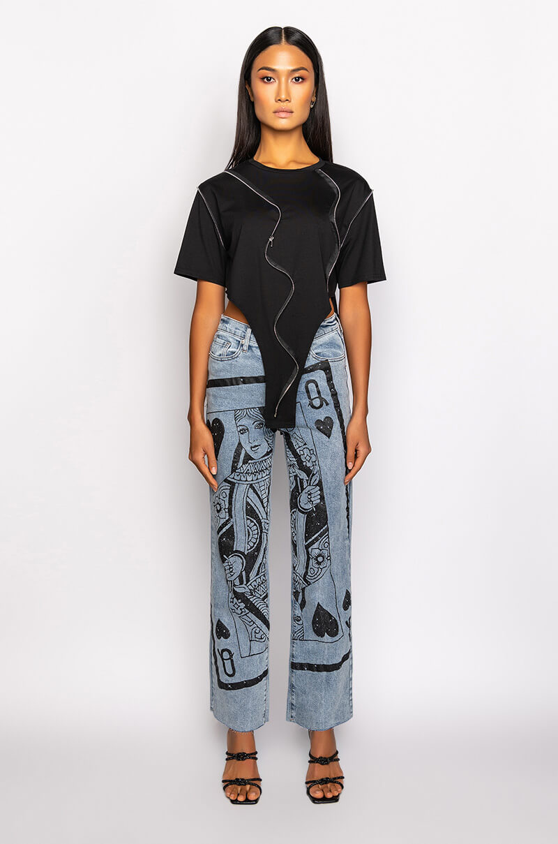 WAVY BABY ZIPPER DETAIL CREW NECK TSHIRT