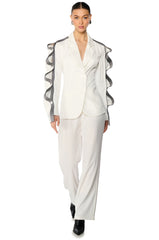WAVY RIBBON PEEKABOO ARM BLAZER IN WHITE