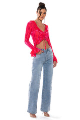 FREYA RUFFLED COLLAR TIE FRONT BLOUSE