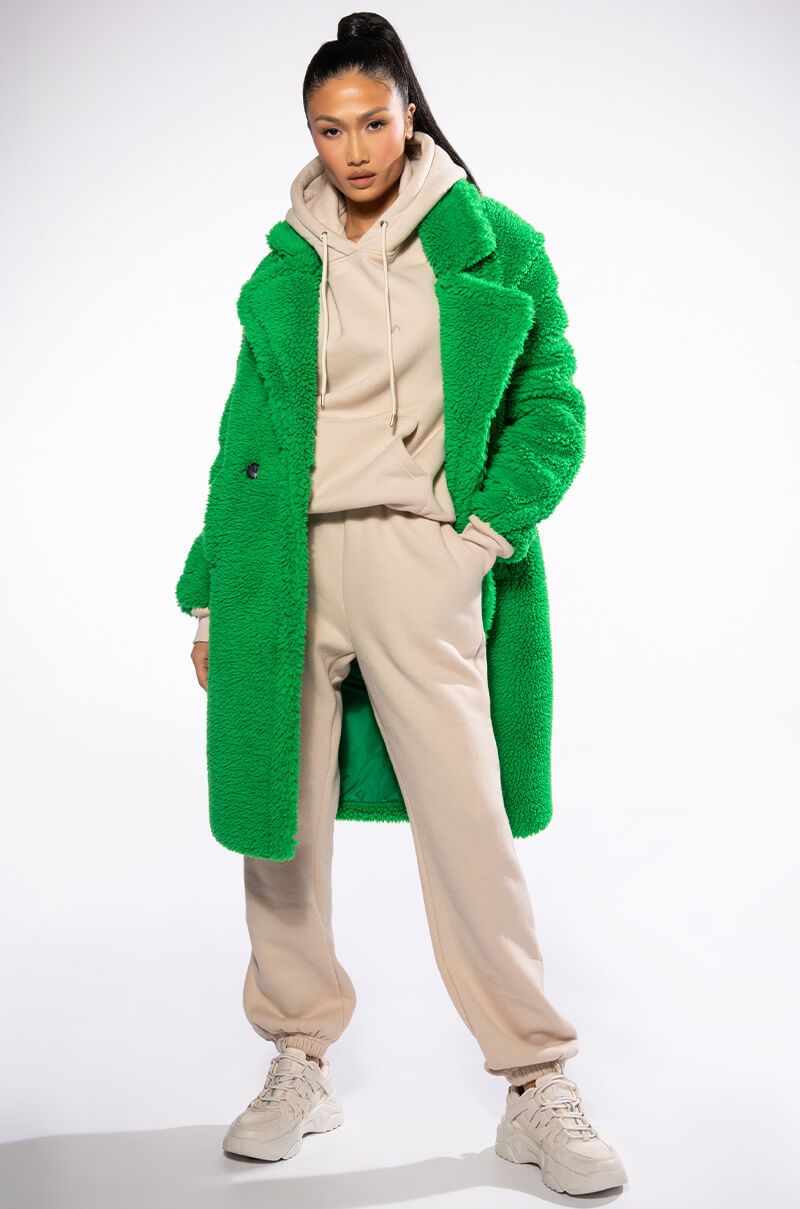 NAOMI LUXE WOOLISH TRENCH IN KELLY GREEN