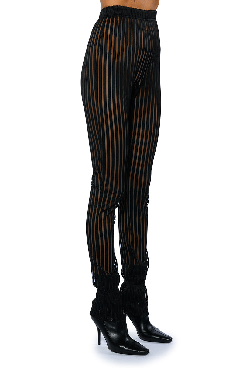 LYNN CINCHED ANKLE SHEER STRIPE LEGGING