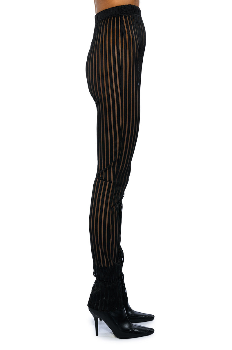 LYNN CINCHED ANKLE SHEER STRIPE LEGGING