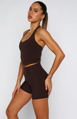 Keep Up High Waisted Shorts 4" Dark Chocolate