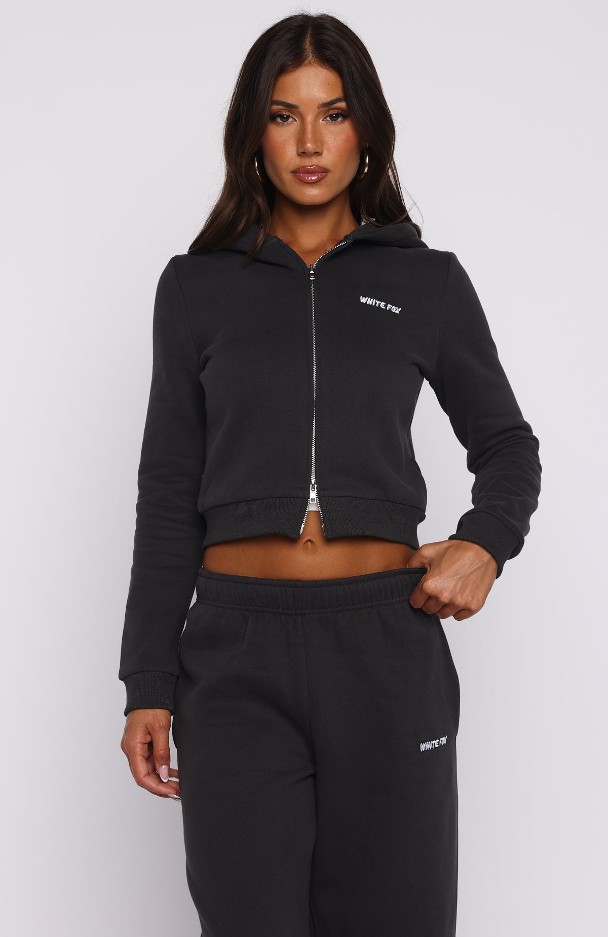 Comfy And Cute Slim Zip Front Hoodie Charcoal