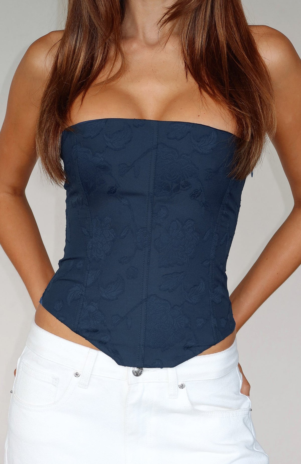 In The Mirror Strapless Bustier Navy