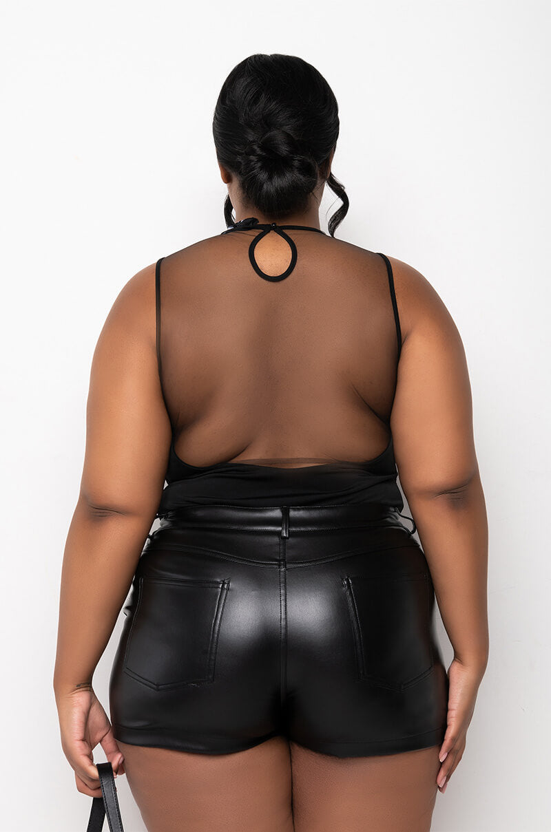 WHO ME MESH INSERT SLEEVELESS CREW NECK BODYSUIT