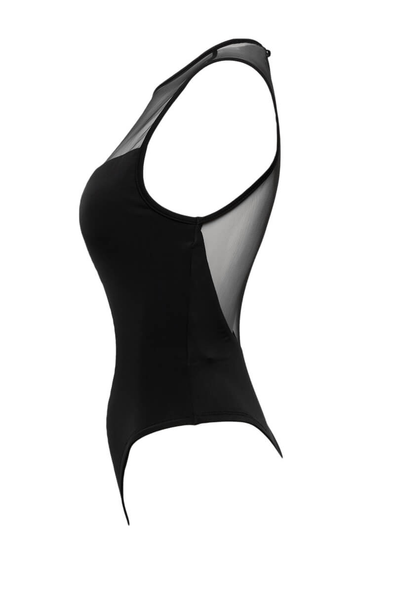 WHO ME MESH INSERT SLEEVELESS CREW NECK BODYSUIT