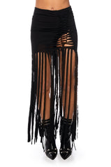 WILD THOUGHTS FRINGED MAXI CUTOUT SKIRT