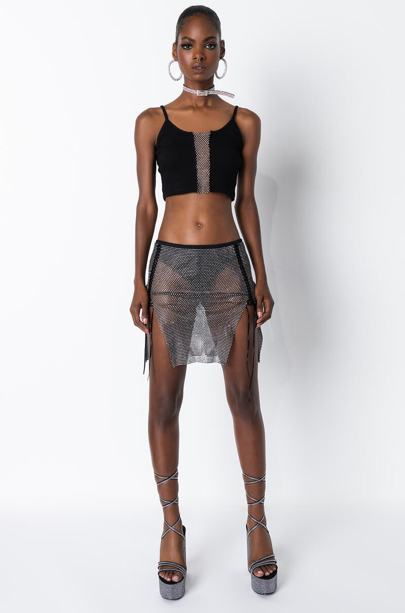 WILDER RHINESTONE MESH TUBE TOP