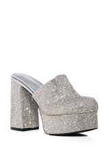 WILKINSON EMBELLISHED CHUNKY CLOG PUMP IN SILVER