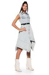 WINONA CAP SLEEVE BUTTON DOWN DENIM MIDI DRESS