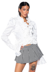 WOKE UP IN LOVE RUFFLED LONG SLEEVE BLOUSE IN WHITE