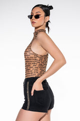 WORD OF MOUTH SLEEVELESS MOCK NECK MESH BODYSUIT