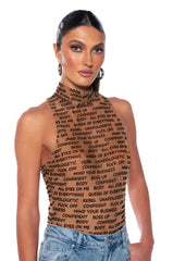 WORD OF MOUTH SLEEVELESS MOCK NECK MESH BODYSUIT
