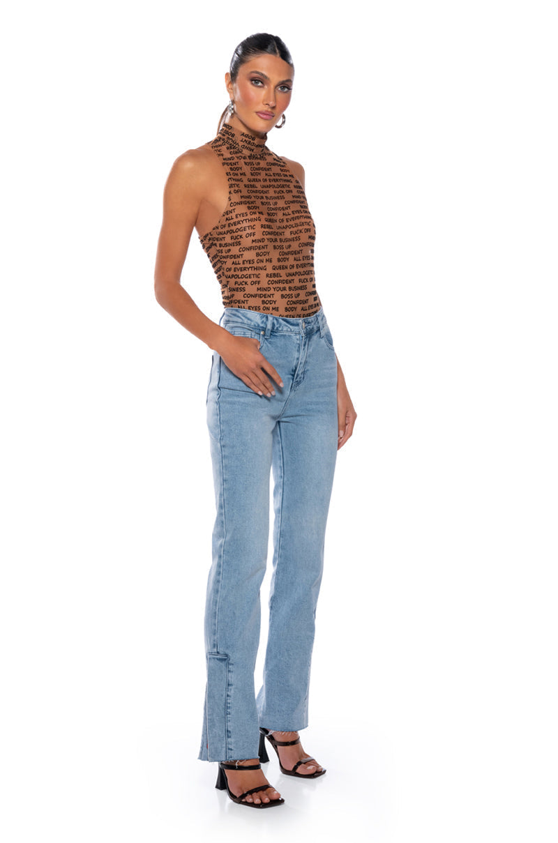WORD OF MOUTH SLEEVELESS MOCK NECK MESH BODYSUIT