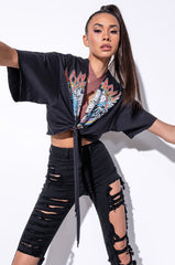 WORLD TOUR TIE FRONT CROPPED GRAPHIC T SHIRT