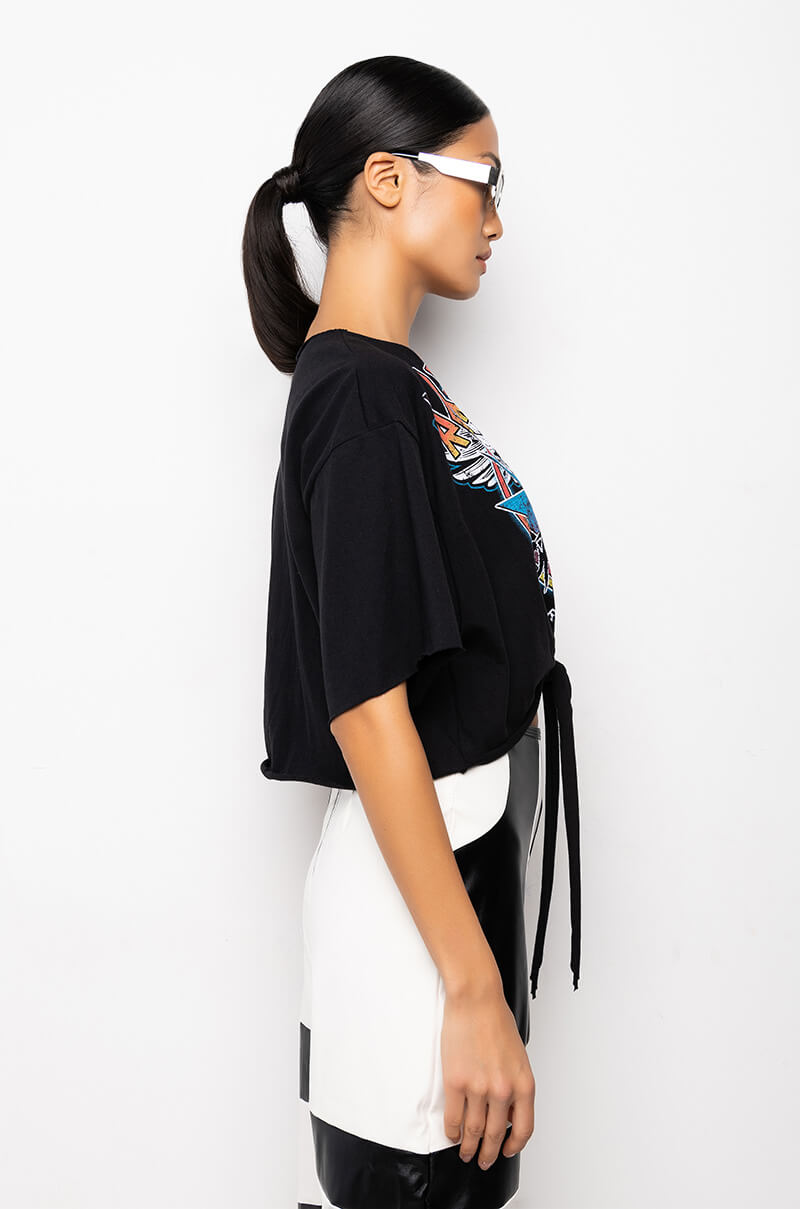 WORLD TOUR TIE FRONT CROPPED GRAPHIC T SHIRT