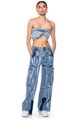 WORTH IT DENIM BANDEAU TOP