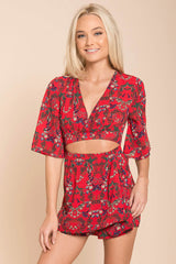 Casey Peek A Boo Floral Romper Red