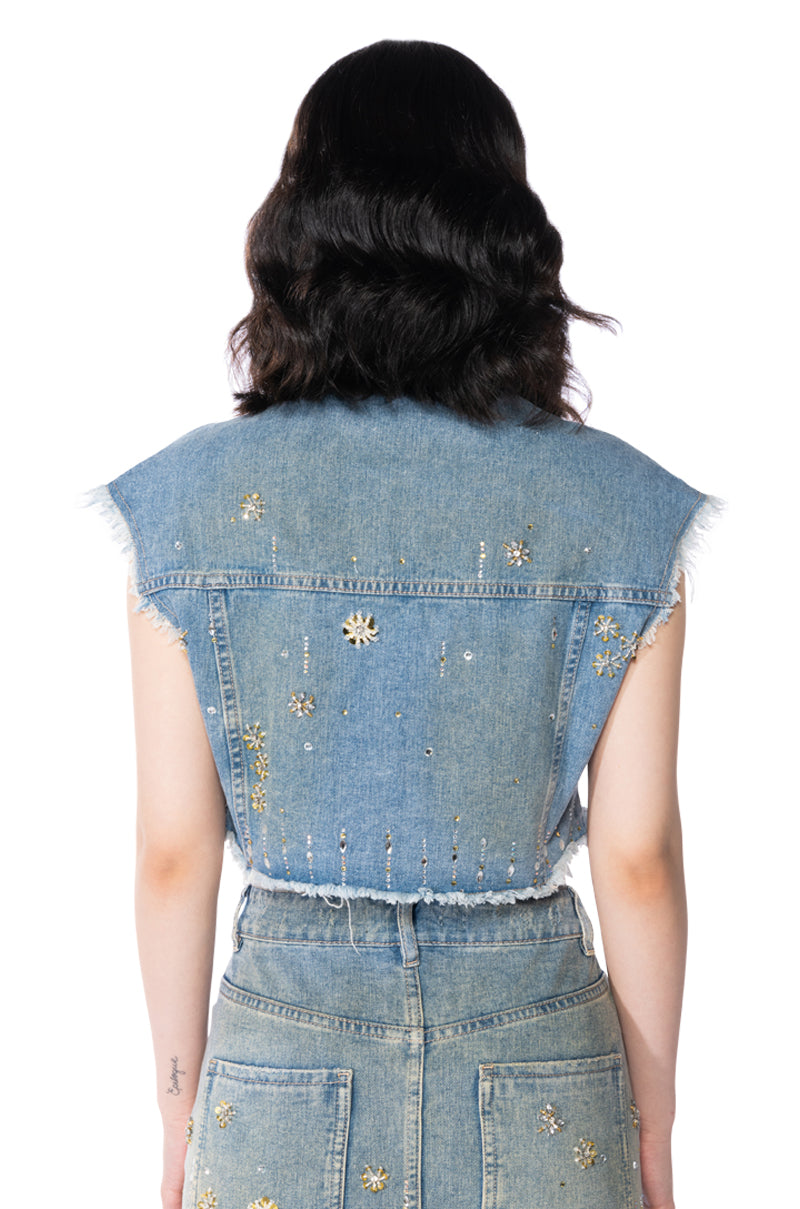 Y2K RHINESTONE MINI DENIM SKIRT