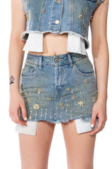 Y2K RHINESTONE MINI DENIM SKIRT