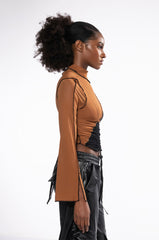 YIN AND YANG LONG SLEEVE MESH TURTLENECK TOP