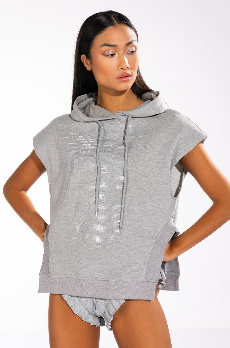 YOU AND ME SLEEVELESS EMBELLISHED HOODIE