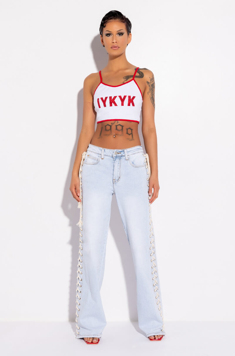 YOU KNOW YOU KNOW EMBELLISHED CROP TOP