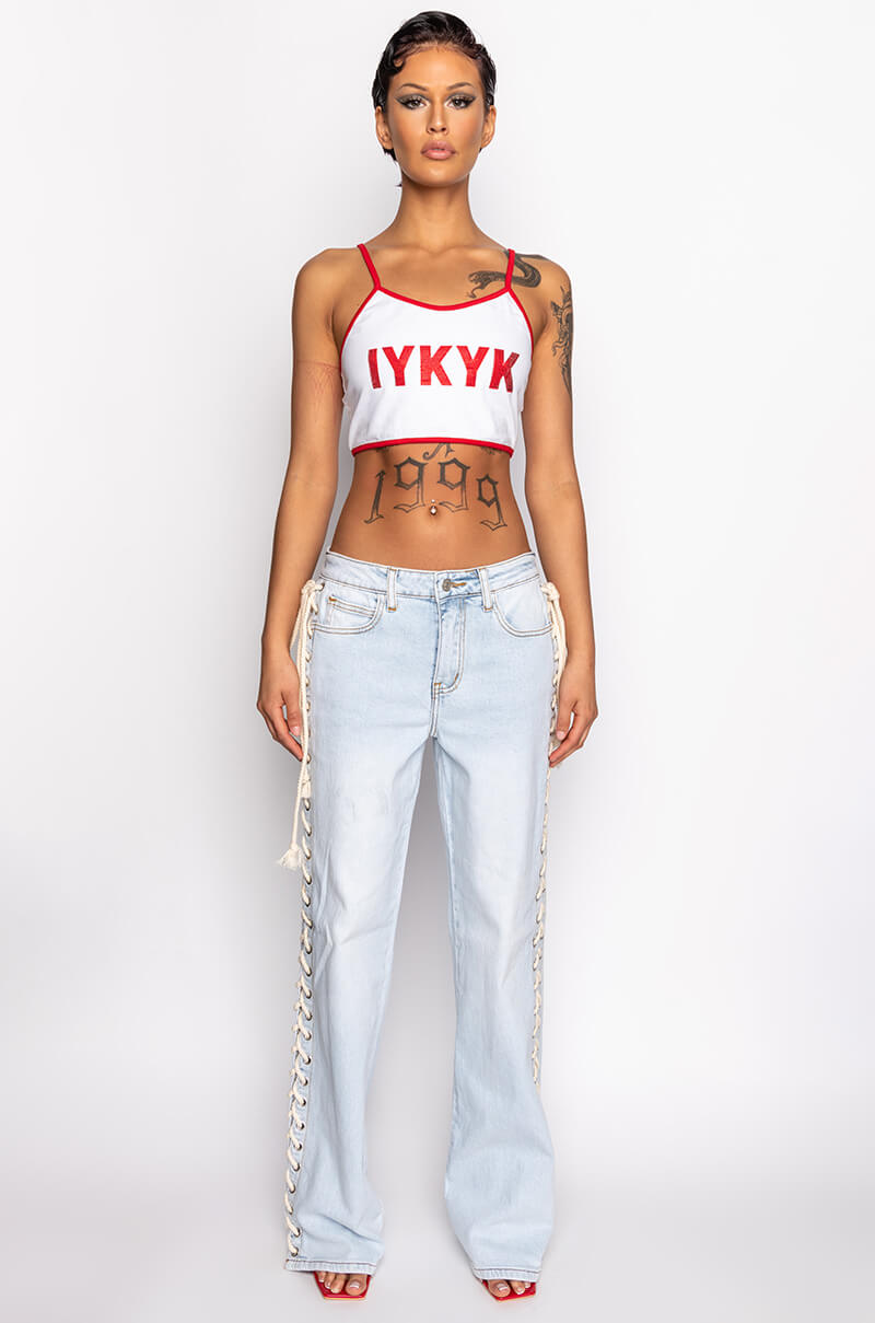 YOU KNOW YOU KNOW EMBELLISHED CROP TOP