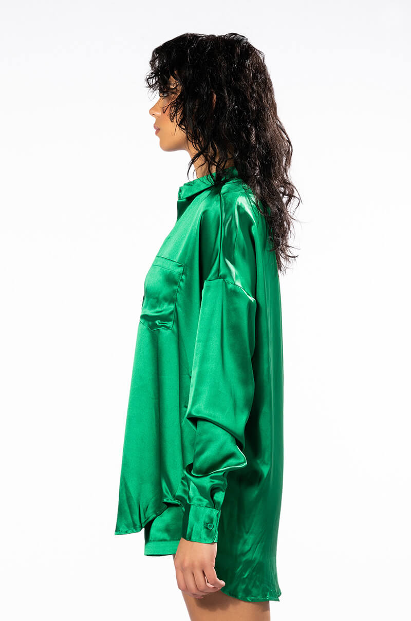 YOU WISH SATIN LONG SLEEVE BUTTON DOWN TOP