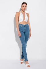 YOUR PLACE OR MINE SATIN HALTER BRALETTE