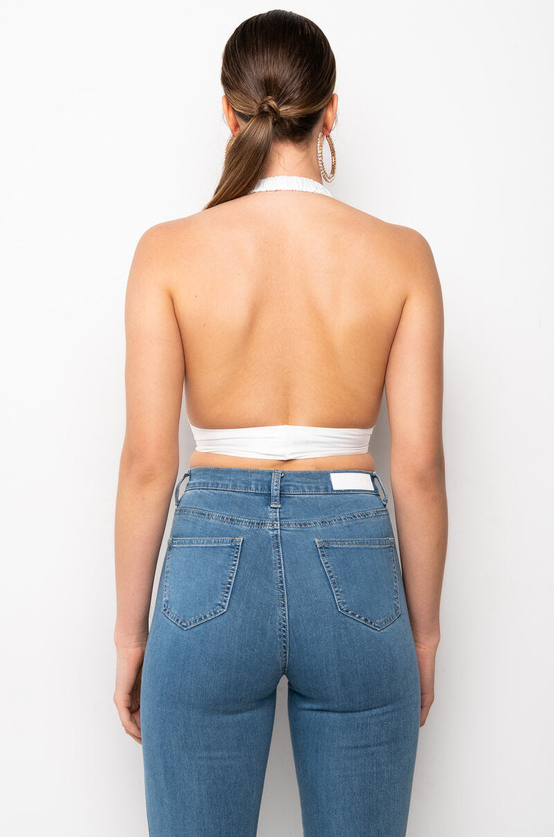 YOUR PLACE OR MINE SATIN HALTER BRALETTE