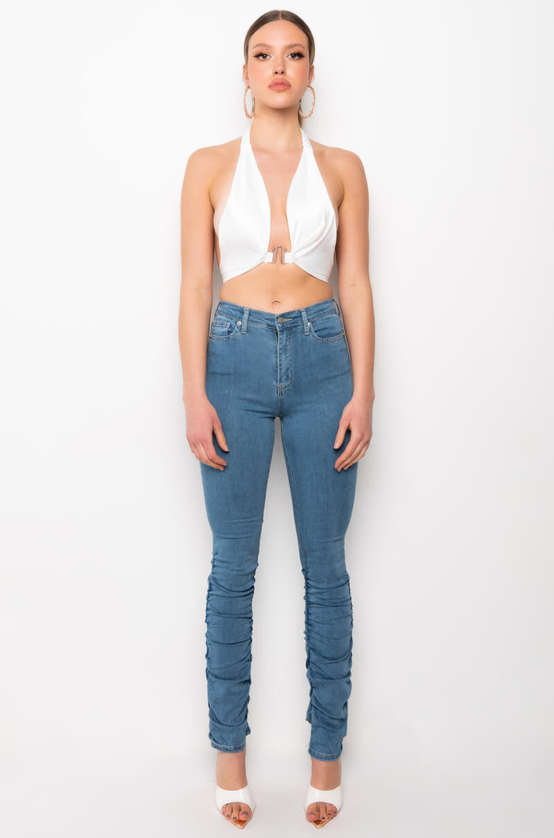 YOUR PLACE OR MINE SATIN HALTER BRALETTE