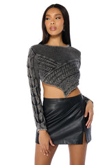 YOURS TONIGHT MINERAL WASH CROPPED SWEATER