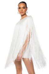 ZASHA ONE SHOULDER BANDAGE WITH FRINGE MINI DRESS
