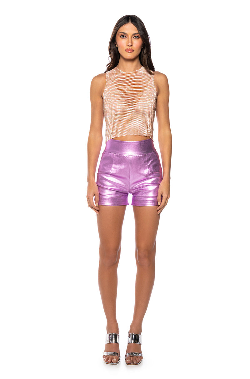ZELDA RHINESTONE MESH SLEEVELESS TOP IN BLUSH PINK