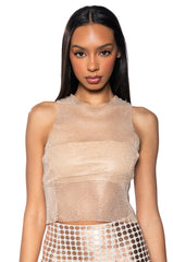 ZELDA RHINESTONE MESH SLEEVELESS TOP