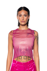 ZELDA RHINESTONE MESH SLEEVELESS TOP