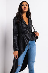 ZENDAYA PLEATHER HI LO TRENCH JACKET