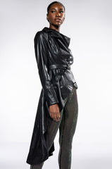 ZENDAYA PLEATHER HI LO TRENCH JACKET